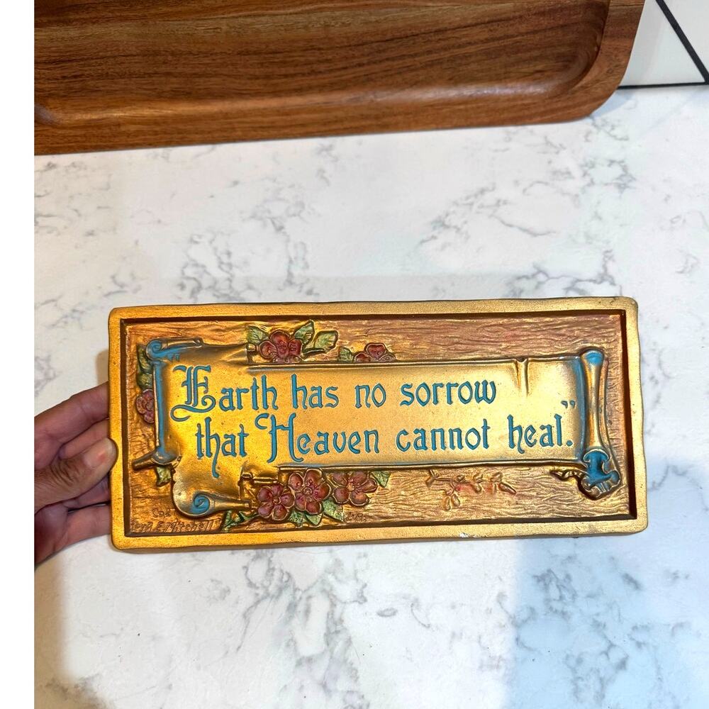 vintage 20s metal wall plaque by A.E. Mitchell Art Company inspirational quote
